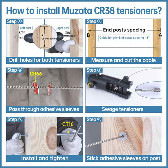 Muzata Invisible Cable Railing Tensioner 1/8" Round Head CR38 - Muzata