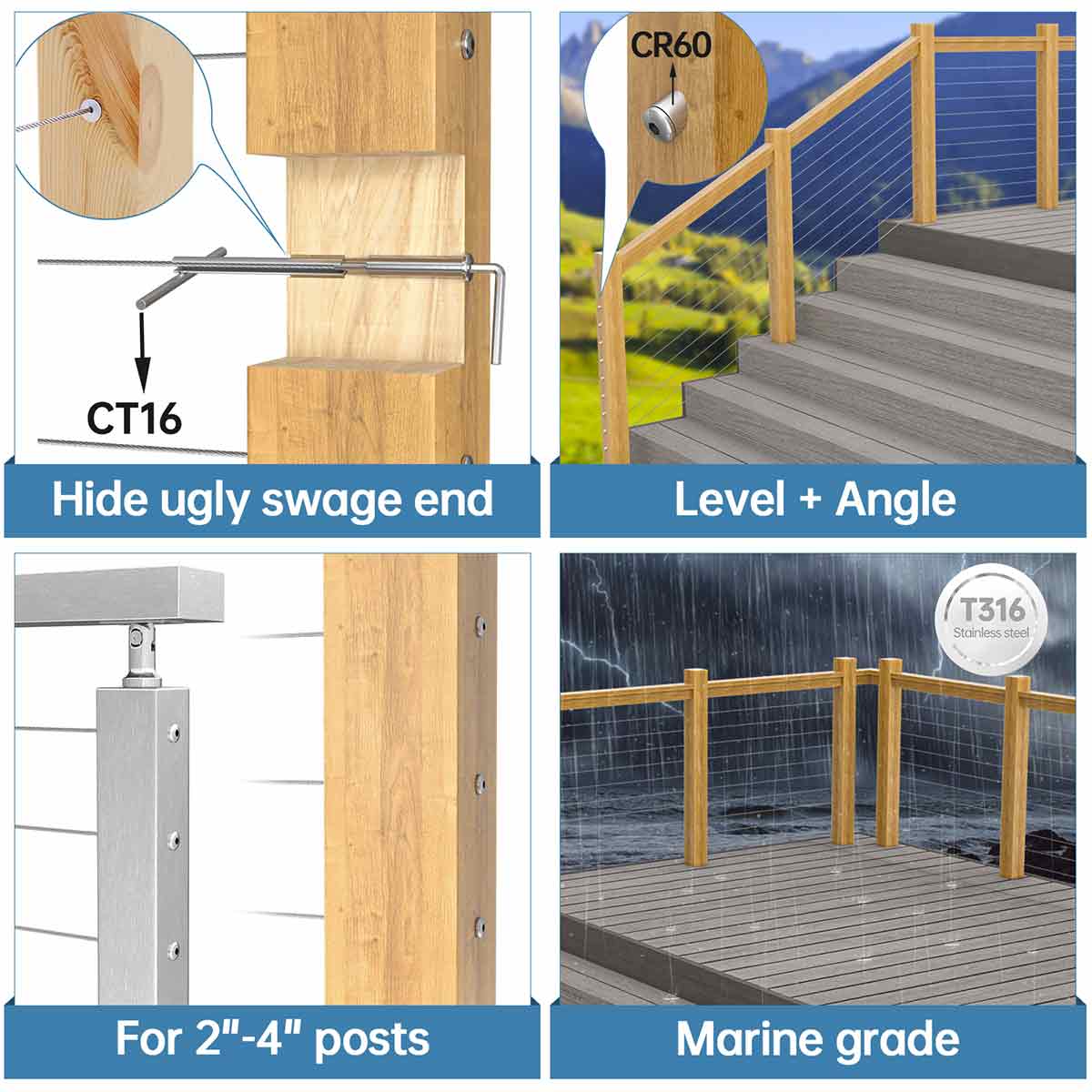 Hidden Railing Connectors WoodHidden cable railing system with invisible terminals – Muzata