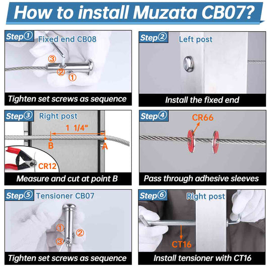Muzata Invisible Swageless Cable Railing Tensioner 1/8" 10Pack CB07 - Muzata