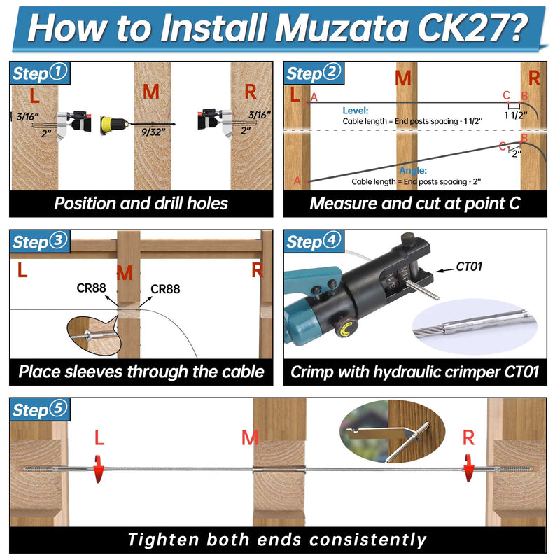 Load image into Gallery viewer, Muzata Lag Screw Left &amp; Right Cable Railing Kit 3/16&#39;&#39; 10Pack CK27 - Muzata
