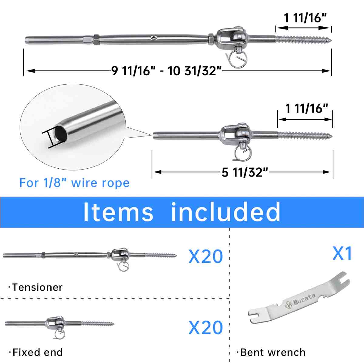 Muzata T316 180° Adjustable Cable Railing Kit 1/8