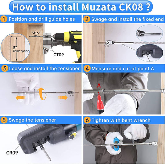 Muzata T316 180° Adjustable Cable Railing Kit 1/8" Turnbuckle CK08 - Muzata