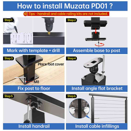 Muzata Aluminum Post Undrilled 36"X2"x2" (Post Body 33") Black Angle Top, PD01 BNAS - Muzata