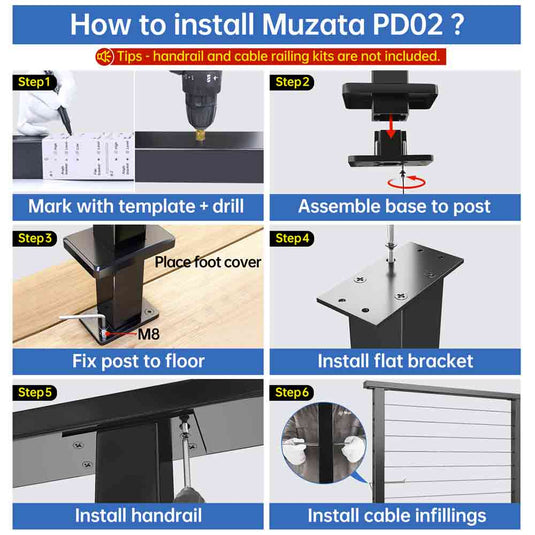 Muzata Aluminum Post Undrilled 36"X2"x2" (Post Body 35") Black Flat Top, PD02 BNAS - Muzata