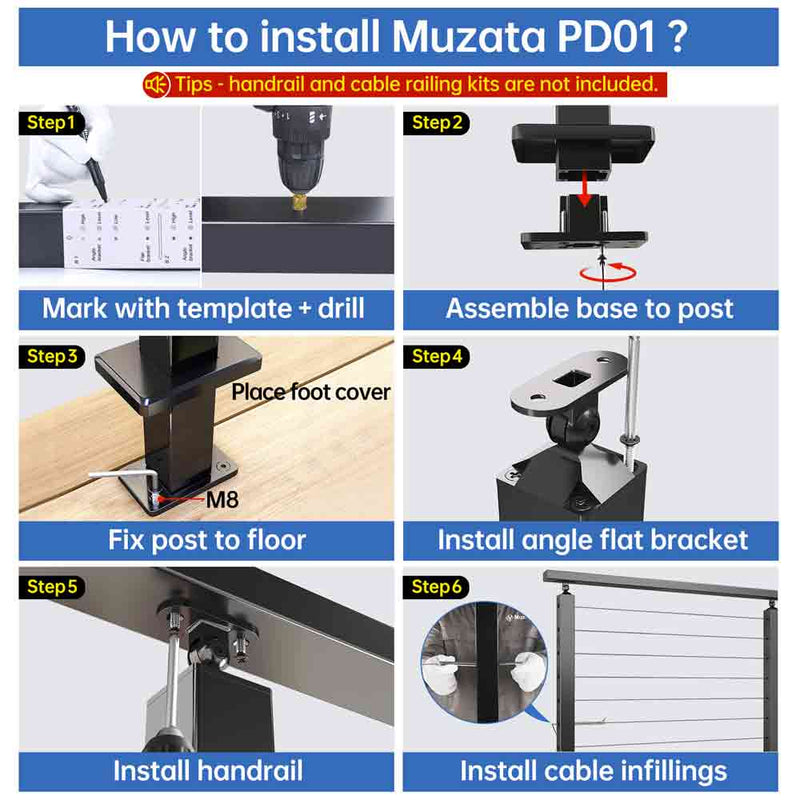 Load image into Gallery viewer, Muzata Aluminum Post Undrilled 42&quot;X2&quot;x2&quot; (Post Body 39&#39;&#39;) Black Angle Top, PD01 BNAL - Muzata
