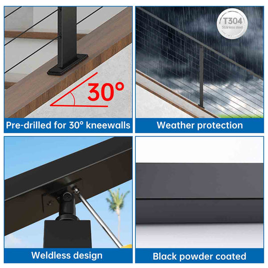 Muzata 36"x1"x2" (Post Body 35'') 30°-drilled Black Post PR11 BA4S - Muzata
