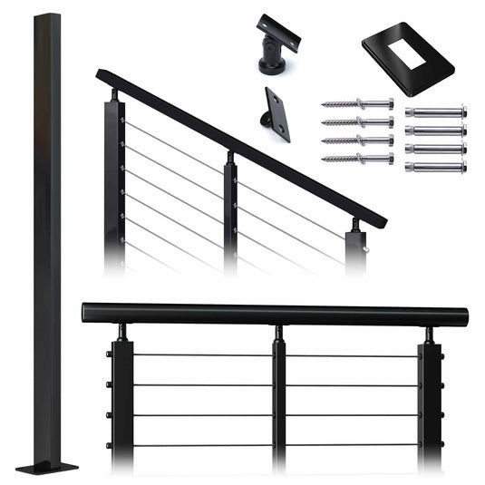 Muzata cable railing black rectangle post T304 stainless steel 36"x1"x2"PS11 BN4S 1 Pack-Substore - Muzata