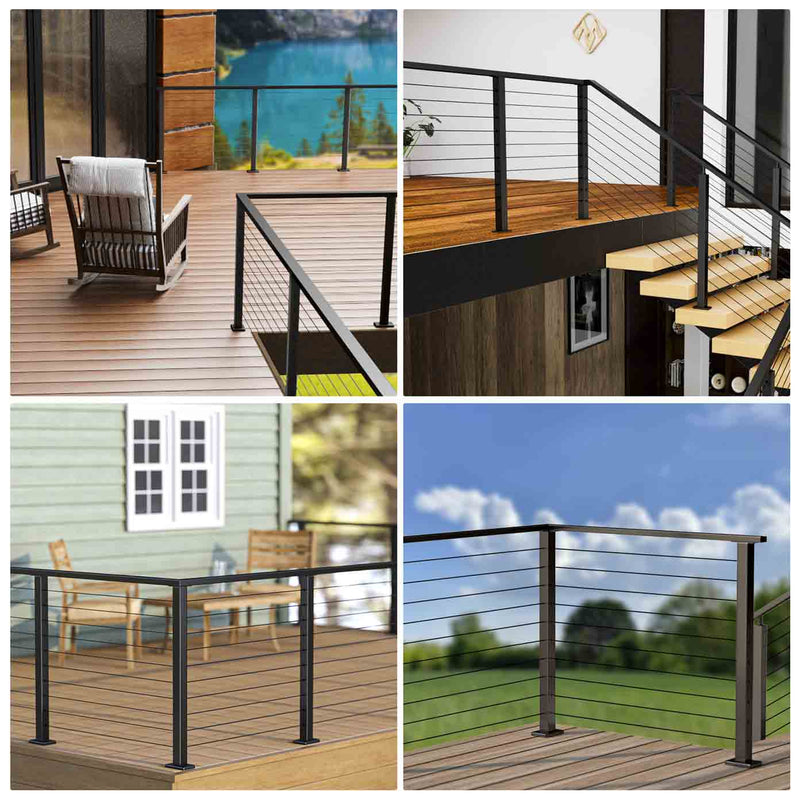 Load image into Gallery viewer, Muzata Cable Railing Post L-drilled 36&quot;x2&quot;x2&quot; (Post Body 35&quot;) Flat Top Black Stainless Steel, PS02 BC4S - Muzata
