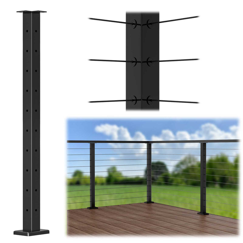 Load image into Gallery viewer, Muzata Cable Railing Post L-drilled 36&quot;x2&quot;x2&quot; (Post Body 35&quot;) Flat Top Black Stainless Steel, PS02 BC4S - Muzata
