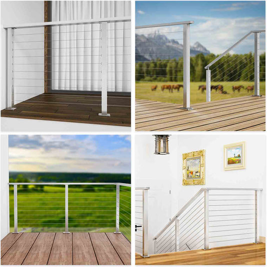 Muzata Cable Railing Post Single-drilled 36"x2"x2" (Post Body 35") Flat Top Brushed Stainless Steel, PS02 LS4S 1 Pack-Substore - Muzata