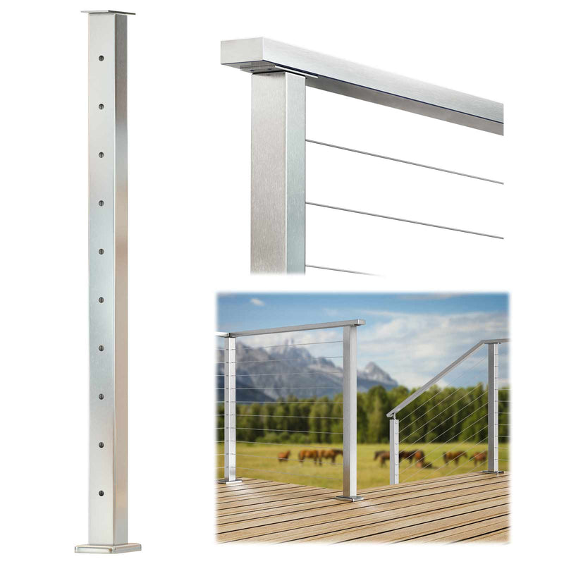 Load image into Gallery viewer, Muzata Cable Railing Post Single-drilled 36&quot;x2&quot;x2&quot; (Post Body 35&quot;) Flat Top Brushed Stainless Steel, PS02 LS4S 1 Pack-Substore - Muzata
