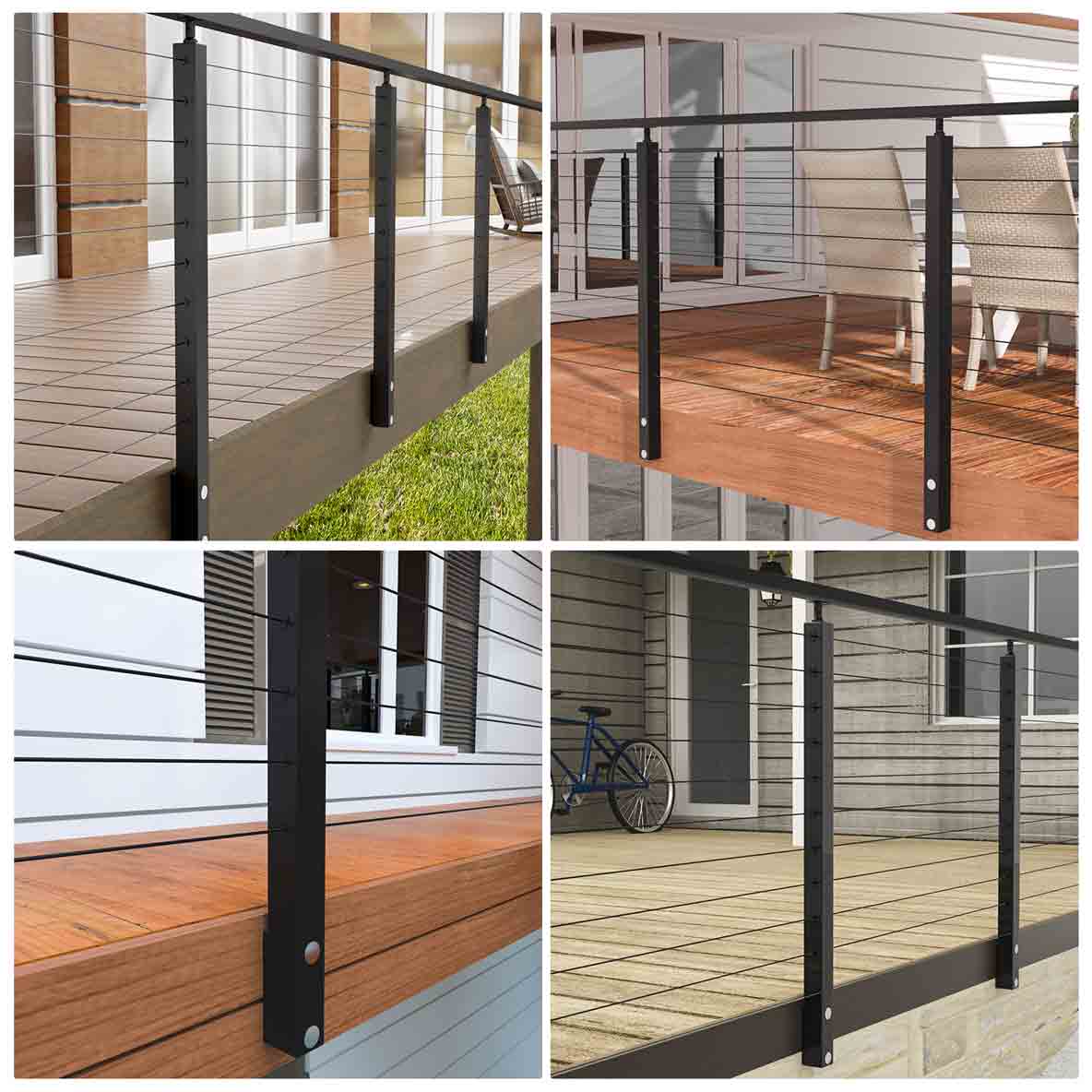 Muzata Side Mount Post Level-drilled 36''x2''x2'' (Post Body 40'') Angle Top Black Stainless Steel, PF01 BH4S - Muzata