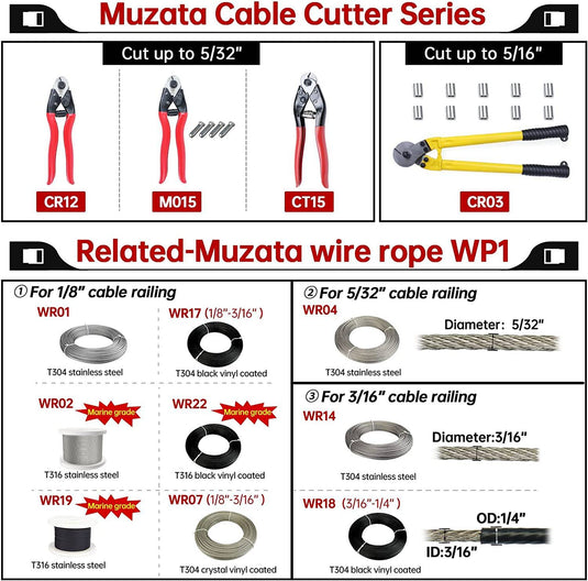 Muzata 8" Cable Cutter Up to 5/32" Heavy Duty CR15 - Muzata