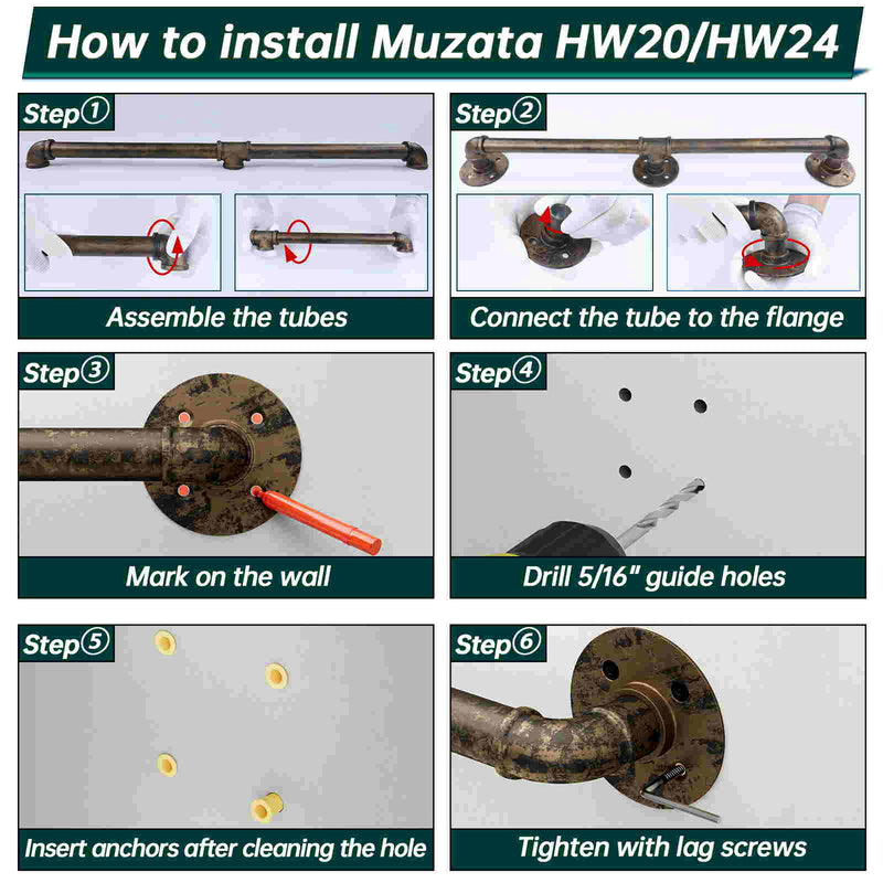Load image into Gallery viewer, Muzata Pipe Handrail Antique Brass Galvanized Steel HW24 ABG - Muzata

