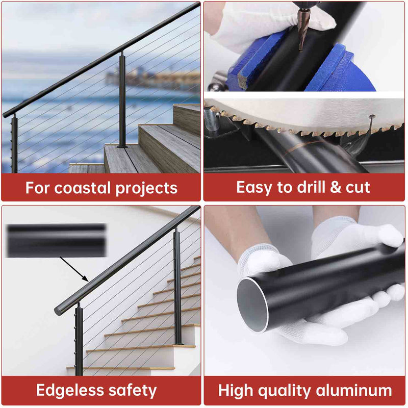 Load image into Gallery viewer, Muzata 6&#39;6&quot; Aluminum Black Round Handrails 2&quot;OD HL20 BFA - Muzata

