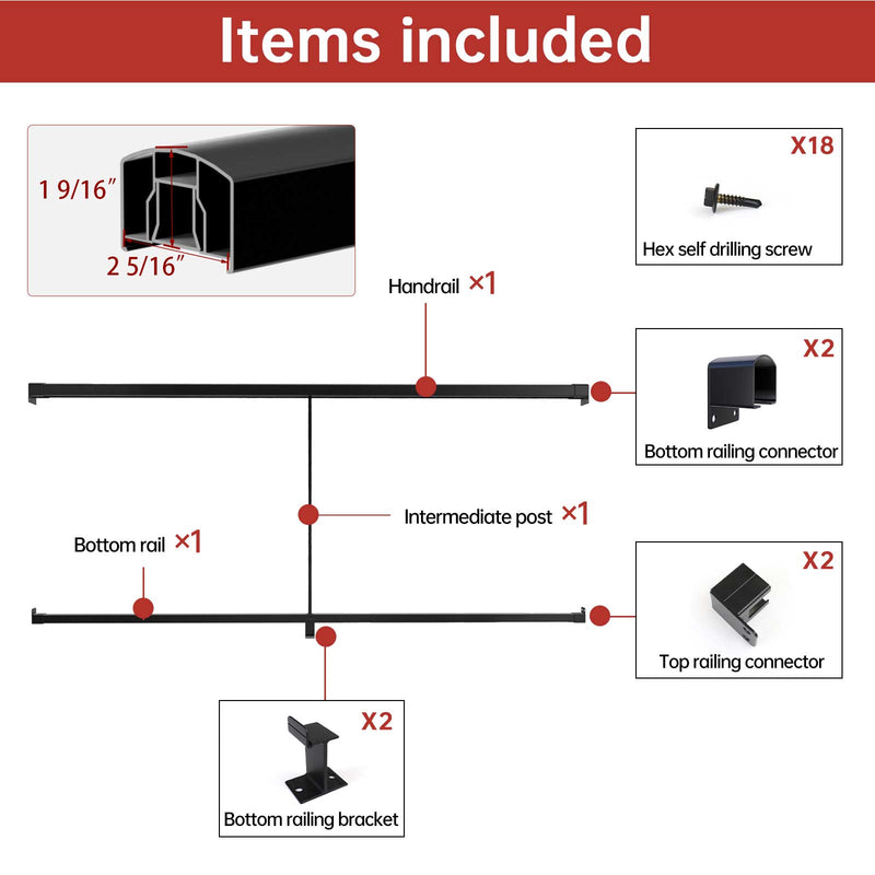 Load image into Gallery viewer, Muzata 6&#39;6&quot; Black Aluminum Handrail Kit HK42 BPA - Muzata
