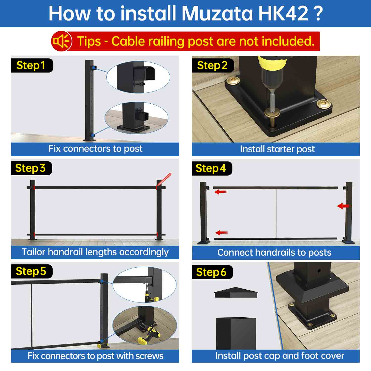 Muzata 66 Black Aluminum Handrail Kit 3690