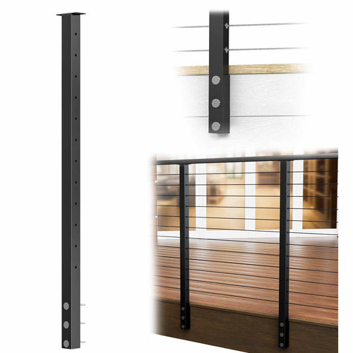 Muzata 42''x2''x2'' Level-drilled Side Mount Black Post PF02 BH4L - Muzata