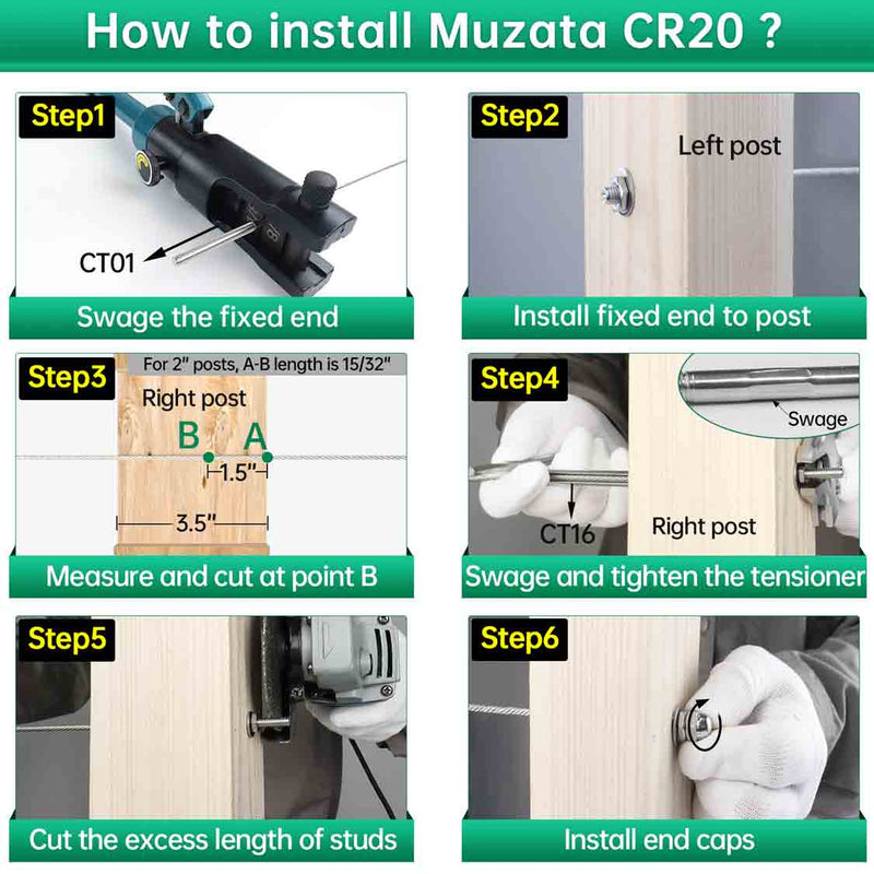 Load image into Gallery viewer, Muzata 1/8&quot; Invisible Hand Swage Threaded Stud Tensioner CR20 - Muzata
