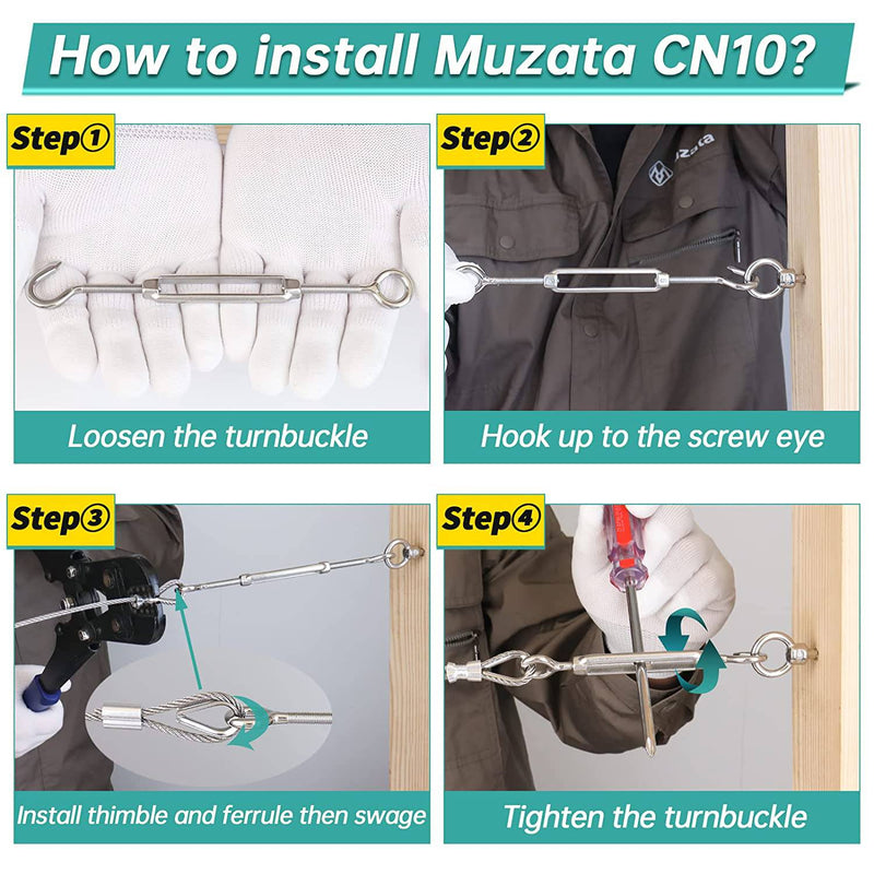 Load image into Gallery viewer, Muzata M5 Turnbuckle Heavy Duty Hook and Eye CN10 - Muzata
