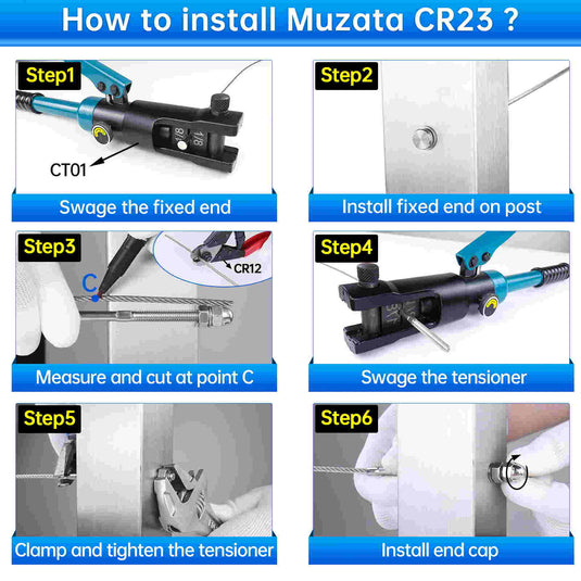 Muzata 1/8" Hand Swage Stud Tensioner CR23 with Cable Cutter - Muzata