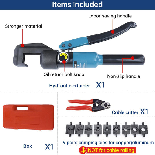 Muzata Hydraulic Wire Battery Cable Lugs Terminal Crimper Crimping Tool with 9 Pairs Dies, Up to 45kn Force CT11, Series CT1