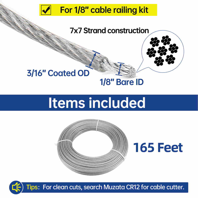 Load image into Gallery viewer, Muzata 165ft 1/8&quot; Thru 3/16&quot; Crystal Vinyl Coated Wire Rope for 1/8&quot; Cable Railing System WR07 - Muzata

