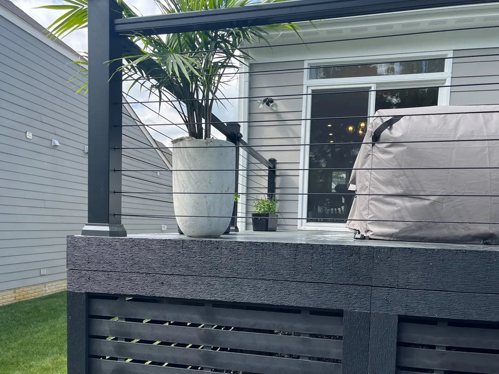 robust wooden deck railing with rustproof cables in kentucky retreat