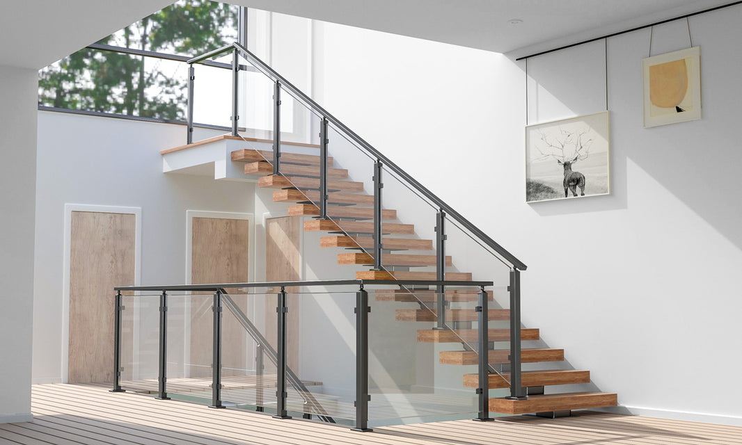Glass Railing Open Stringer Custom Mono Stringer Floating Stairs with Glass Railing | Muzata