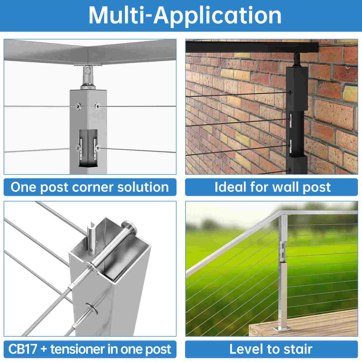 Multi Angle Railing Connector Multi Angled Stainless Steel Cable Railing Fittings | Muzata Railing