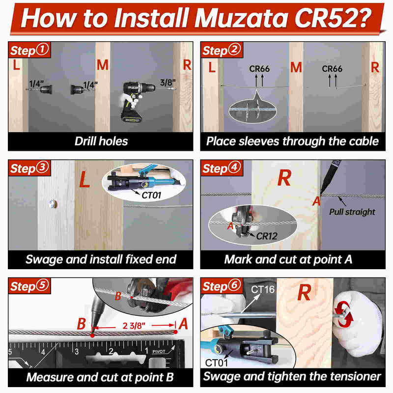 Load image into Gallery viewer, Muzata Invisible Cable Railing Tensioner and Stemball 1/8&quot; CR52
