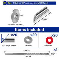 Muzata T316 Stainless Steel 45 Degree Angle Adjustable Protector Sleeve for Wood Post 1/8