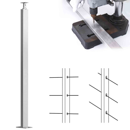 Muzata Intermediate Post Undrilled 36"x1"x2" (Post Body 33'') Angle Top Brushed Stainless Steel, PS11 LN4S 1Pack-Substore