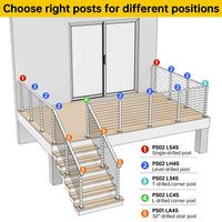 Muzata Cable Railing Post Level-drilled 36