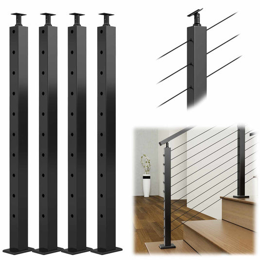 Muzata Cable Railing Post 30°-drilled 36"x2"x2" (Post Body 33'') Angle Top Black Stainless Steel Top Mount, PS01 BA4S